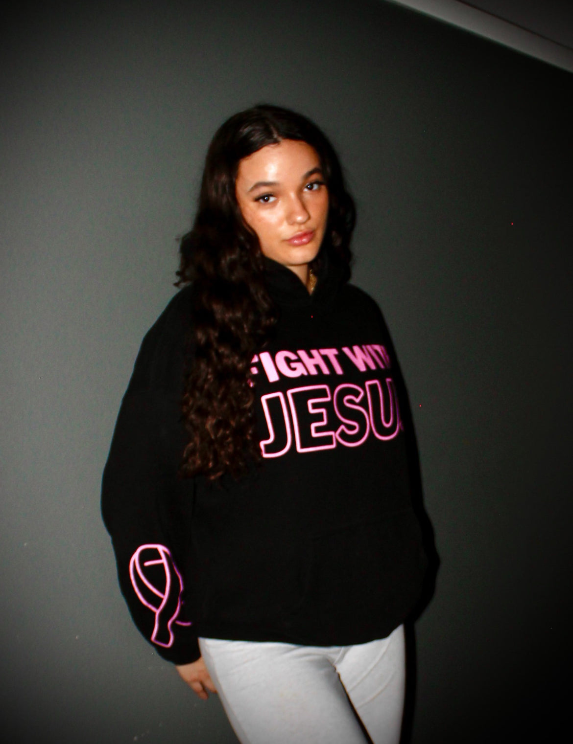 Fight with Jesus breast cancer awareness hoodie